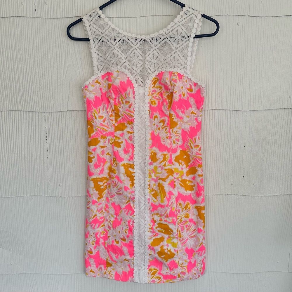 Lily Pulitzer Sofia Shift Dress Women’s 00 Lace Sleeveless Pink Orange White